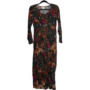 VINTAGE floral moody long sleeve button down maxi dress size 4